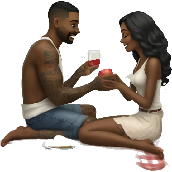 Romantic picnic date for beautiful tattooed couple emoji