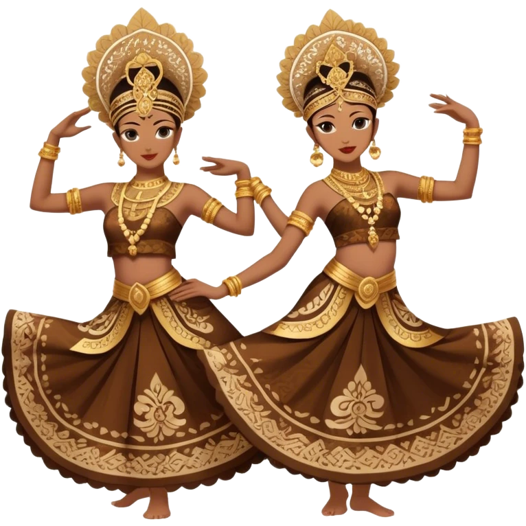 ​Cinematic Realistic Traditional Javanese Dancers, depicted as two graceful dancers in ornate traditional costumes with intricate batik patterns and elaborate headpieces, captured in dynamic poses during a ritual dance in an ancient temple courtyard, rendered with soft golden lighting and rich cultural textures, emoji