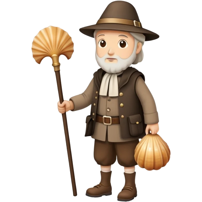 pilgrim walking with walking stick and scallop shell emoji
