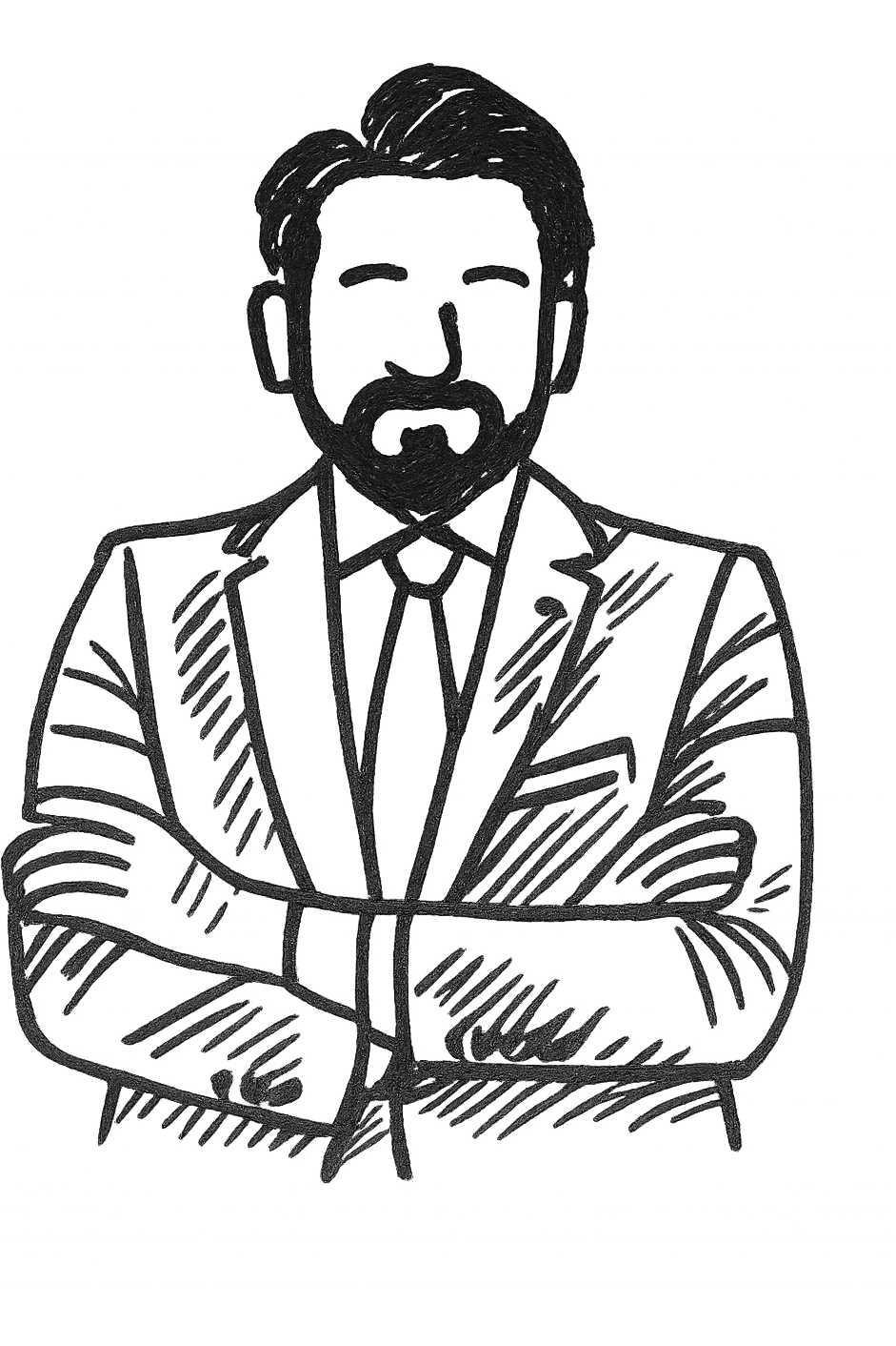 Turn this man in a suit and tie into a hand drawn black outline illustration, sketch style, with minimal details and white background. emoji
