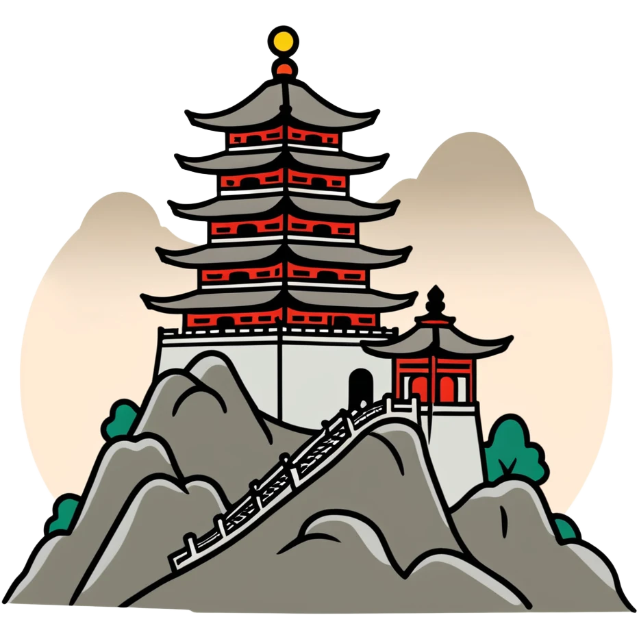 Taoist temple on a misty mountain emoji