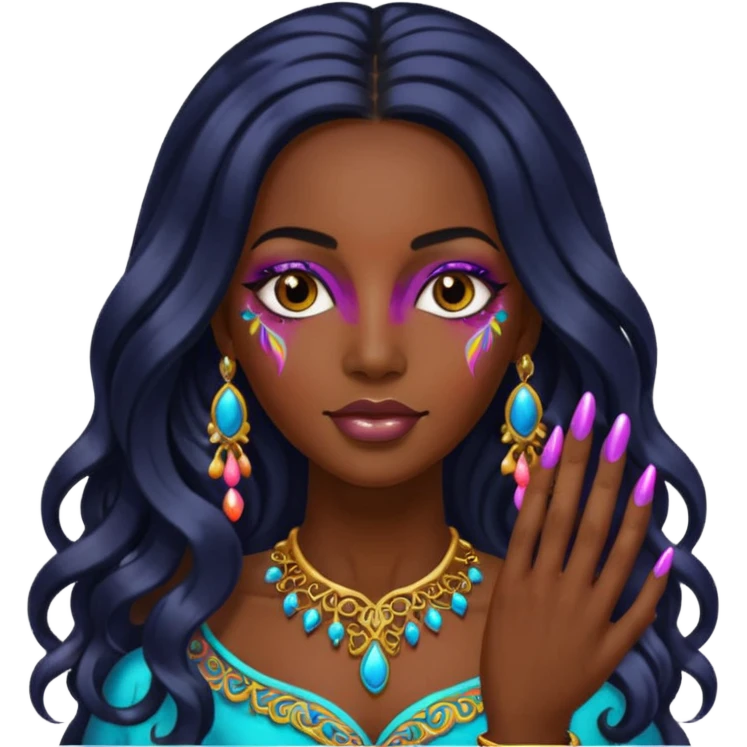 nail art black woman long hair emoji