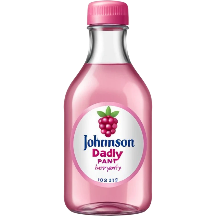 realistic Johnson and Johnson style bottle pink cap pink label clear bottle with berry party written on the logo with diddy logo emoji