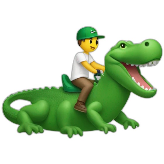 Guy using lacoste riding in crocodile emoji