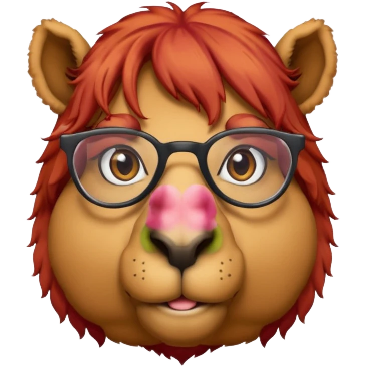 camel face with red hair and glasses emoji