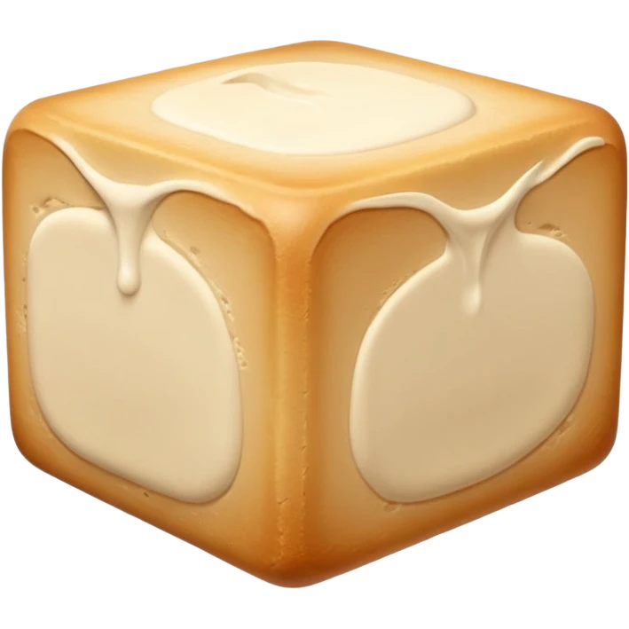 small block or cube of fresh baker’s yeast, pale beige color, smooth and slightly crumbly texture, neat but softly pressed shape with faint lines or cracks suggesting moisture and softness, no packaging, bowl, or extras, soft lighting, subtle shadows, emoji scale emoji