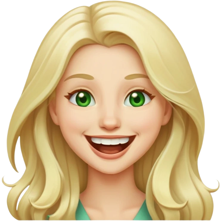 blonde with long hair and pale green eyes, laughing, emoji style emoji
