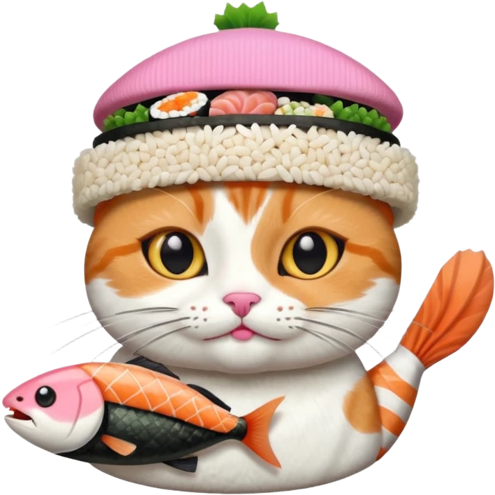 cat wearing a hat made out of sushi emoji