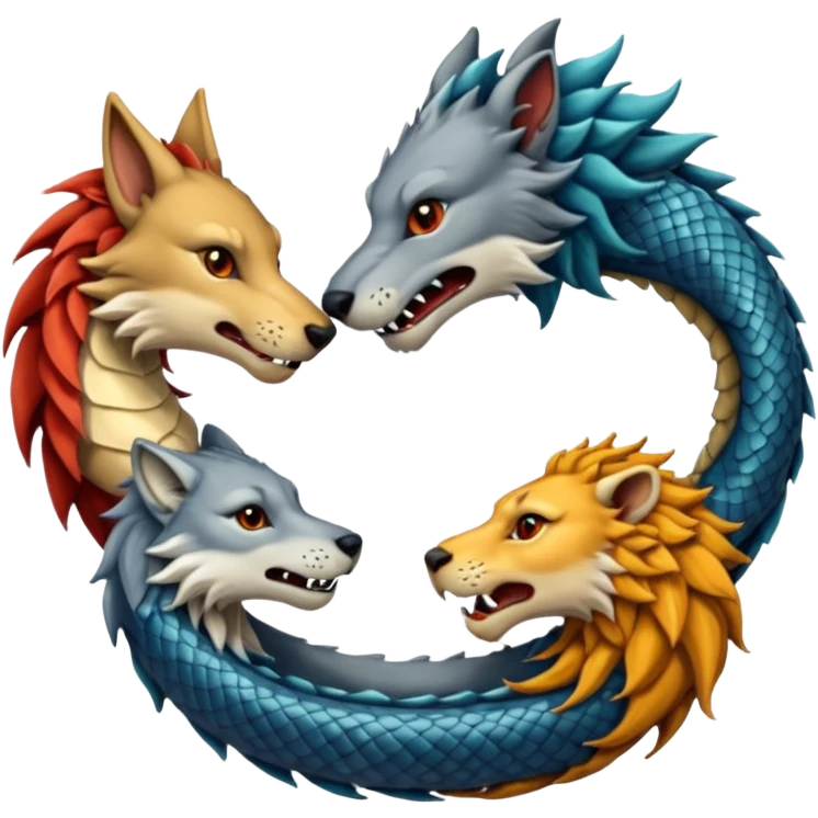 A wolf, a lion, a dragon, all eating each other's tail ouroboro emoji