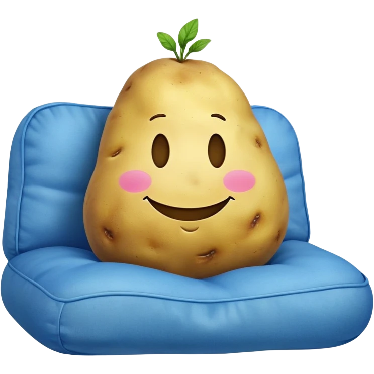 Potato whit a smiley face sitting on a cushion emoji