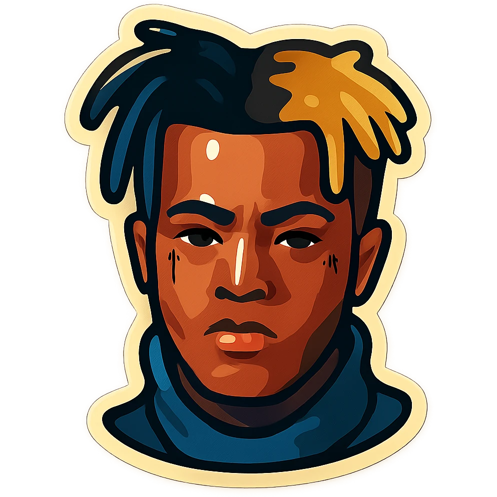xxxtentacion stylized sticker, graphic, minimal, focus on hair and face tattoos emoji