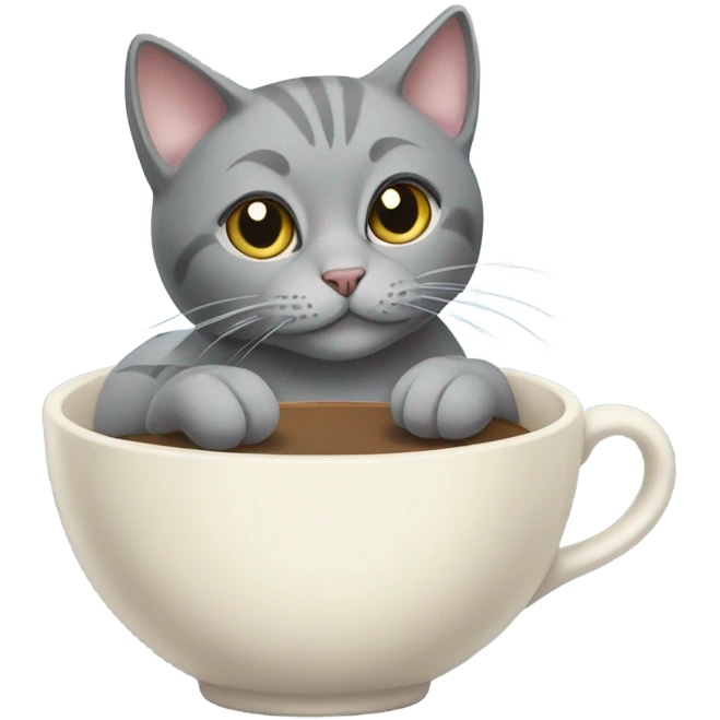 Gray cat drink tea emoji
