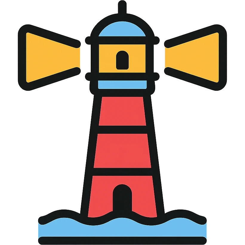 lighthouse icon, color outline style, subtle color accents, crisp black outlines, modern look emoji