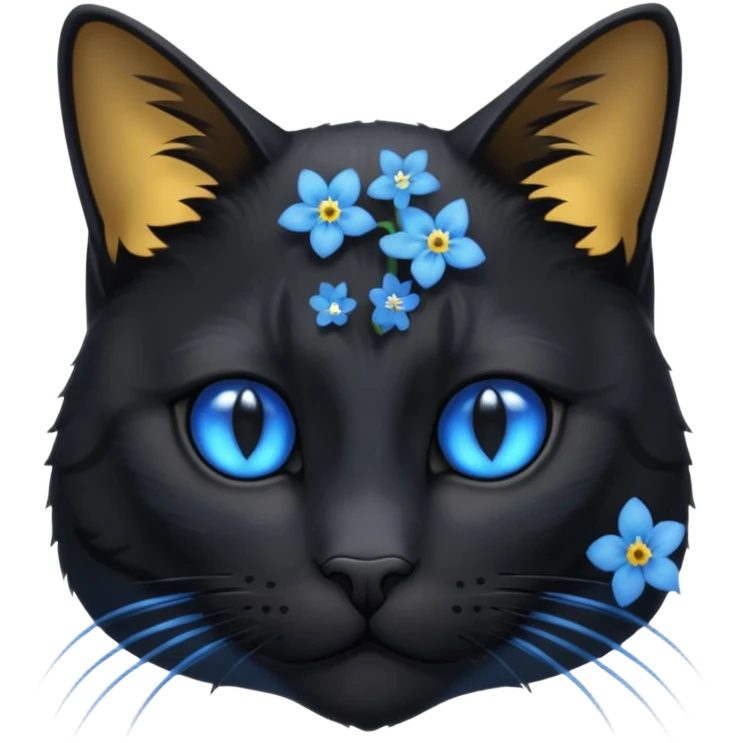 Un chat noir qui jou avec myosotis bleu emoji