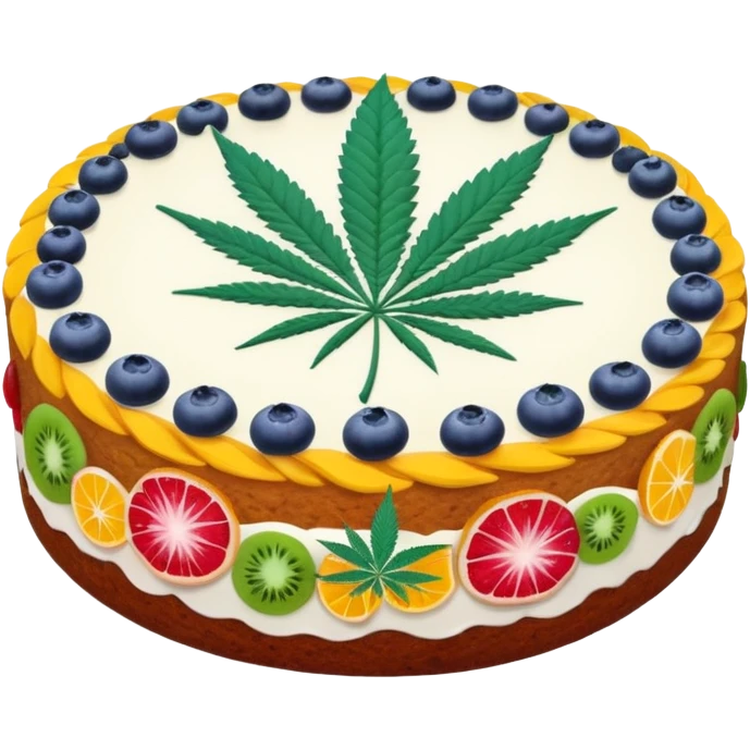 colorful frosted fruit cake with cannabis leaf emoji