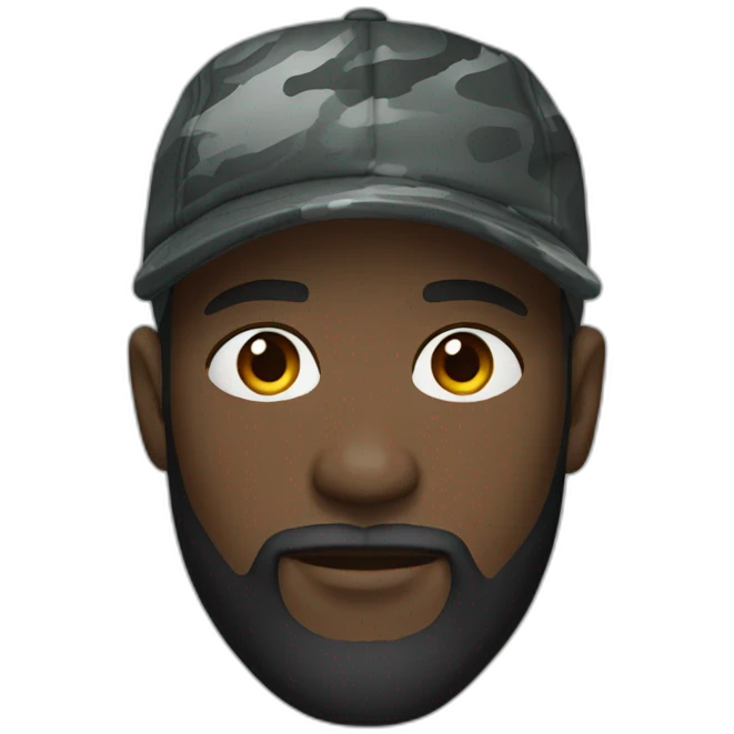black man with a beard, gray camo hat, black hoodie emoji