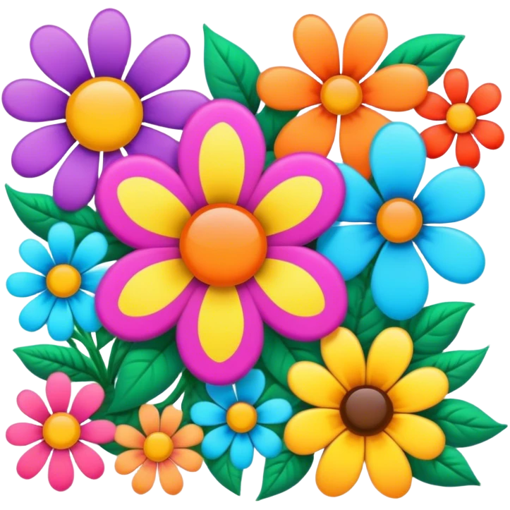 3D, psychedelic colored hippie style right side corner flower border emoji