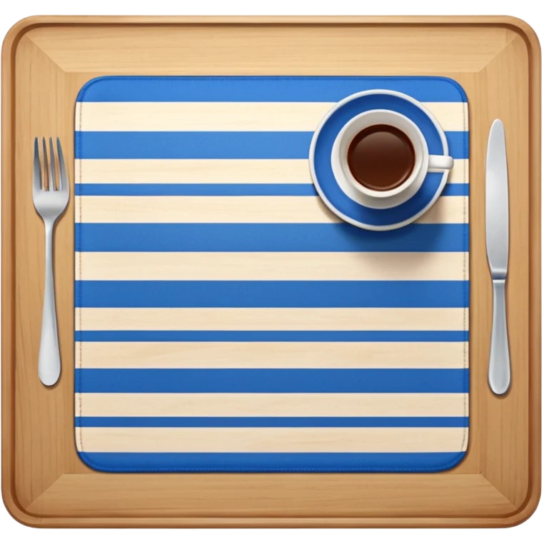 top view of an empty dining table with a white and blue striped mat over it. emoji