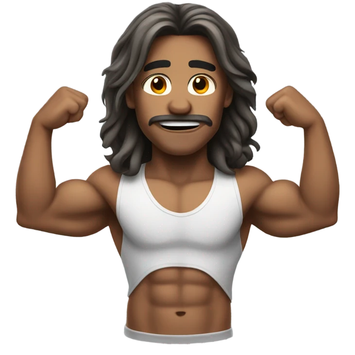 mid long hair, muscles emoji