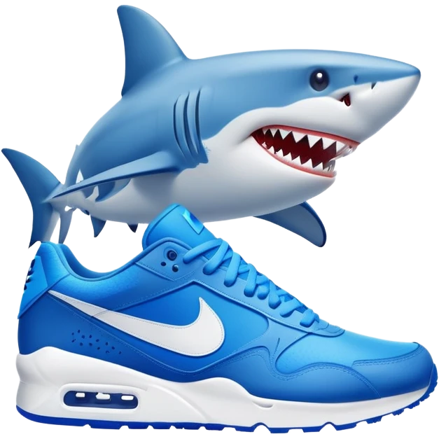 a shark wearing blue nike shoes with the nike showing white emoji