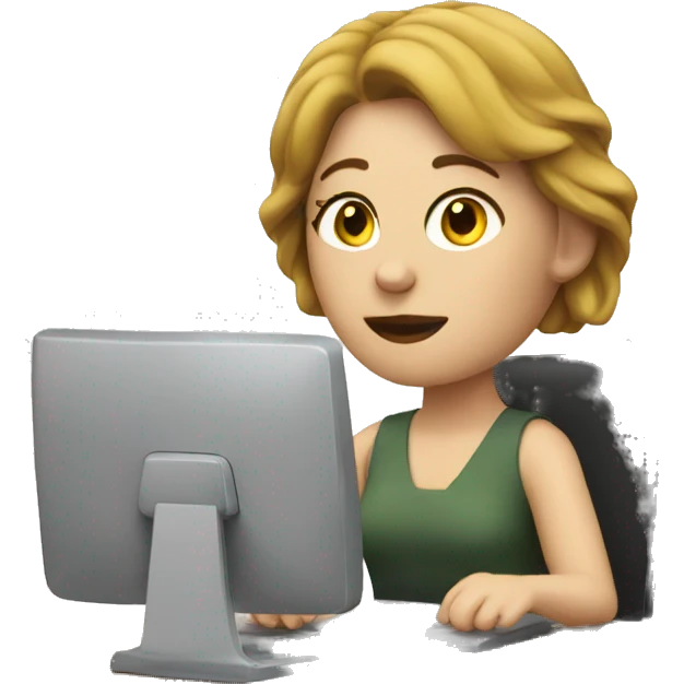 White woman sitting at desk, working at computer emoji