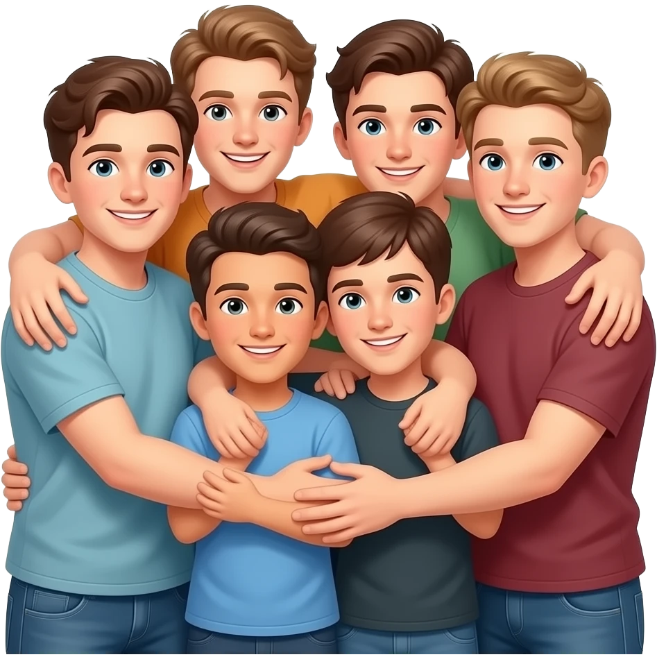 Group of teenage white guys hugging style like apple emojis emoji