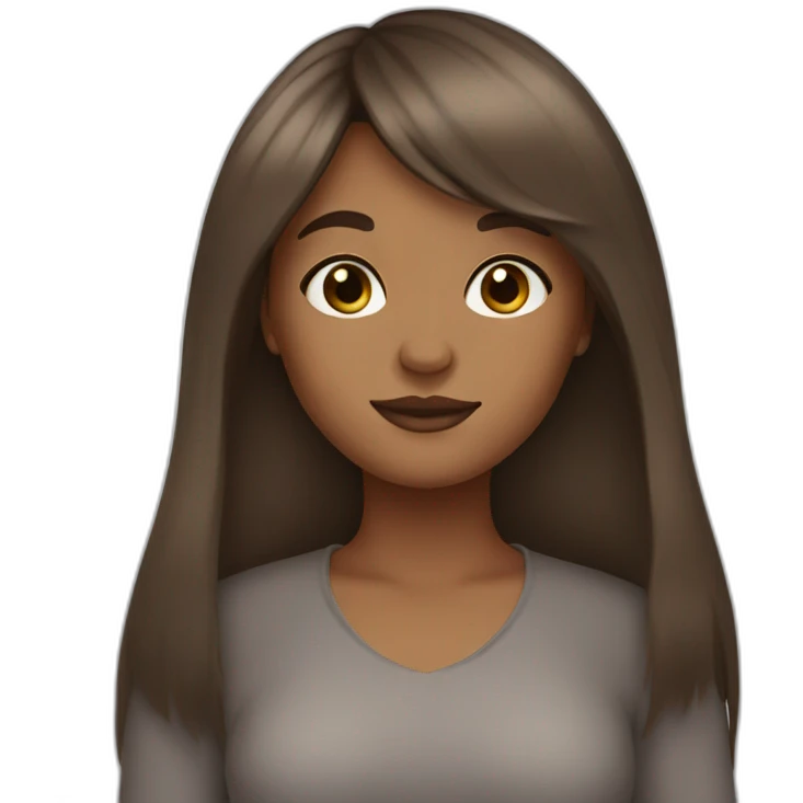 brown long hair brown girl with curtain bangs emoji