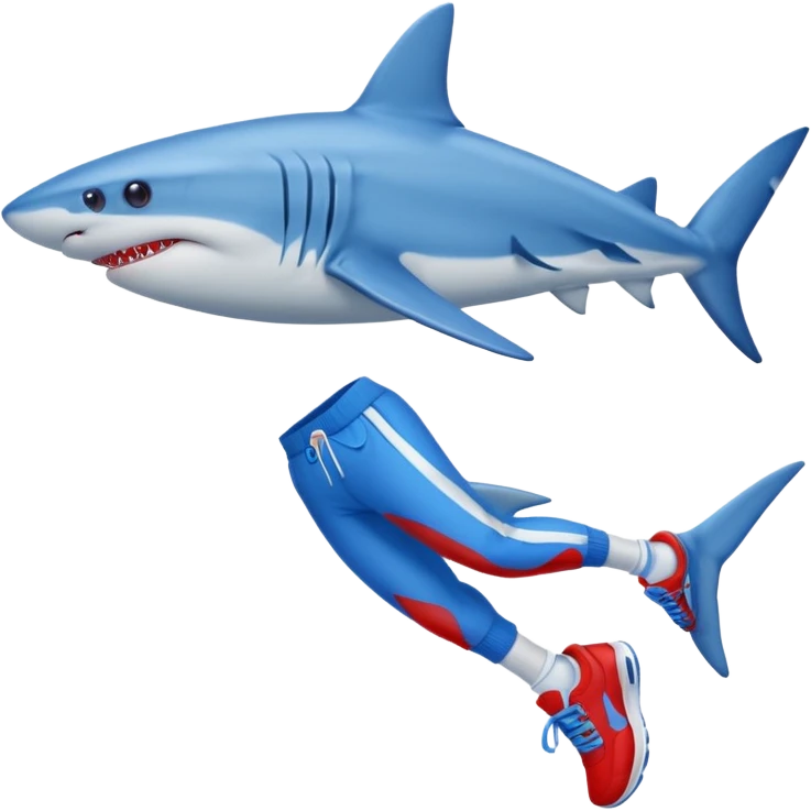 A blue shark with blue human legs and red sneakers emoji
