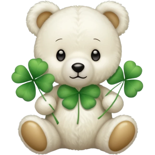 White Teddy with four-leaf clover emoji