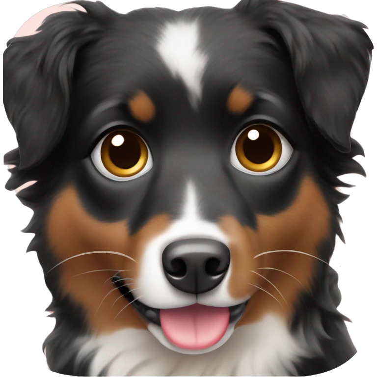 Small black australian shepherd dog with dessert  emoji
