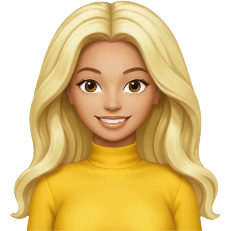 Beyonce with platinum blonde long hair, yellow outfit emoji