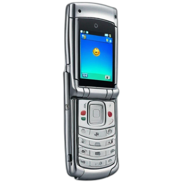 Y2k Silver Folded Motorola Razr V3 mobile device with the iconic clamshell design no buttons visible emoji