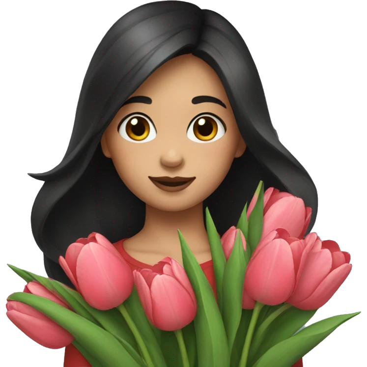 Girl with dark hair take a tulips emoji