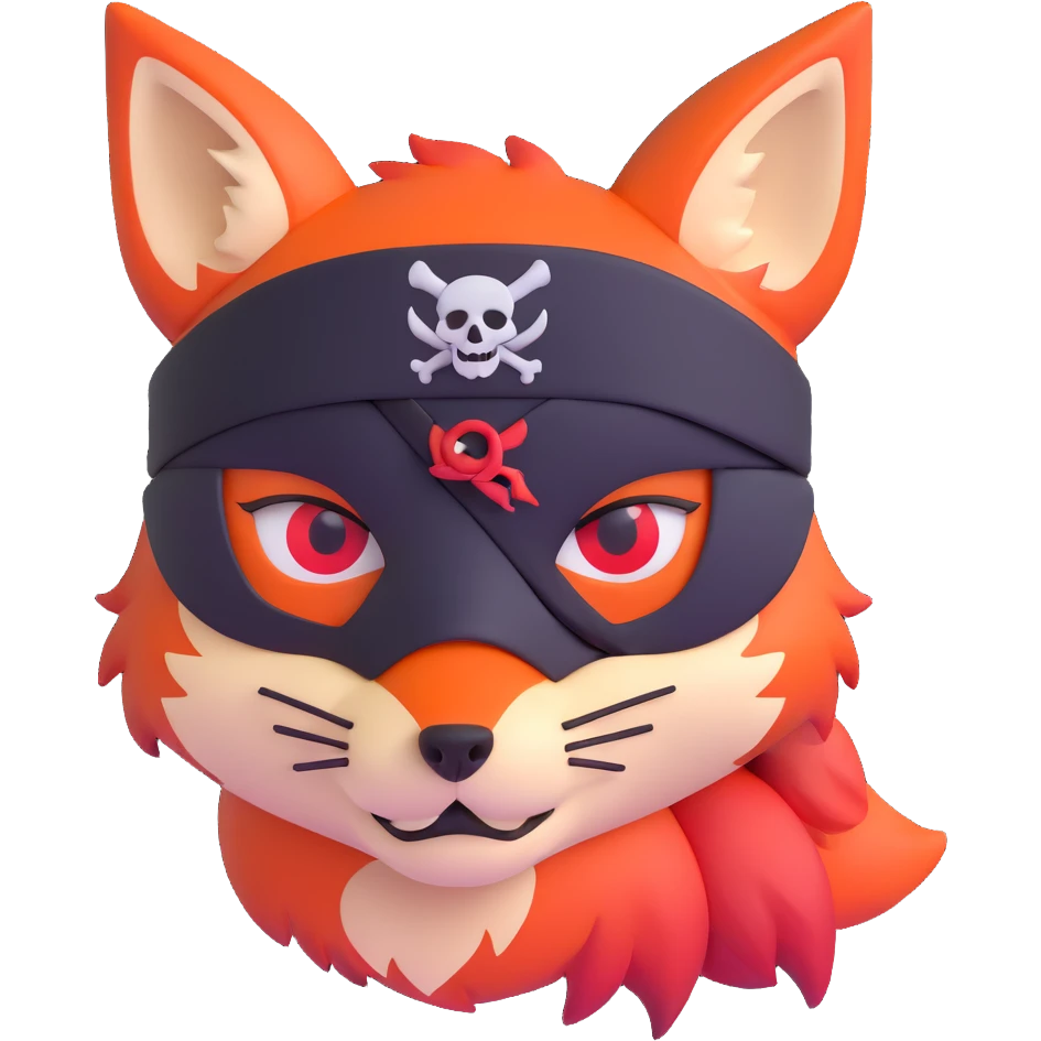 Fox with fiery red eyes, one eye covered with pirate blindfold emoji