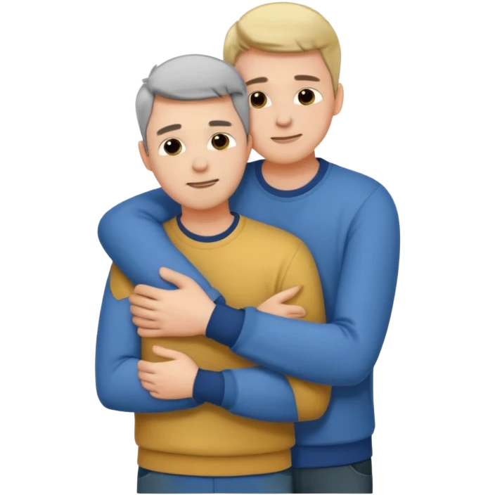 Two males hugging for comfort emoji