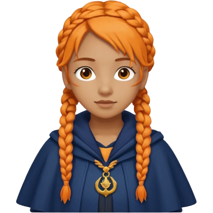 orange braids hair girl, tan skin, wear navy cloak emoji