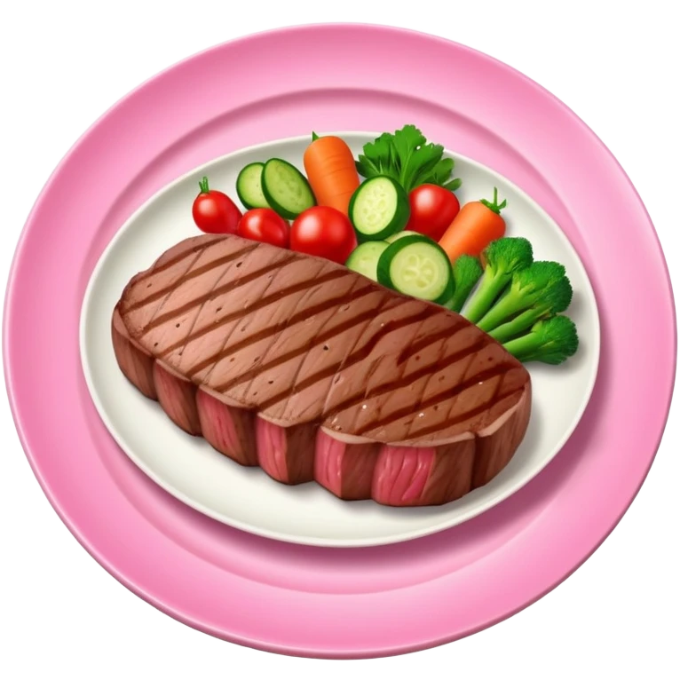 Steak and veggies  in pink plate  emoji