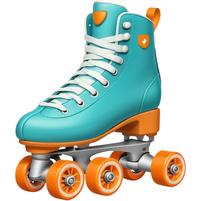 Realistic turquoise and white roller skate with orange wheels emoji