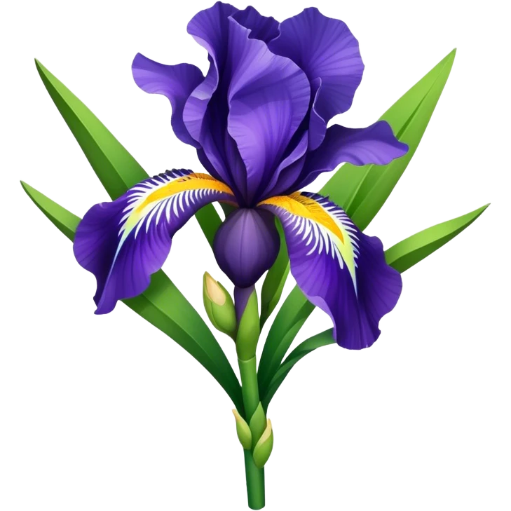 bouquet Bi-Colored Iris, luxuriant, leaf, bud emoji