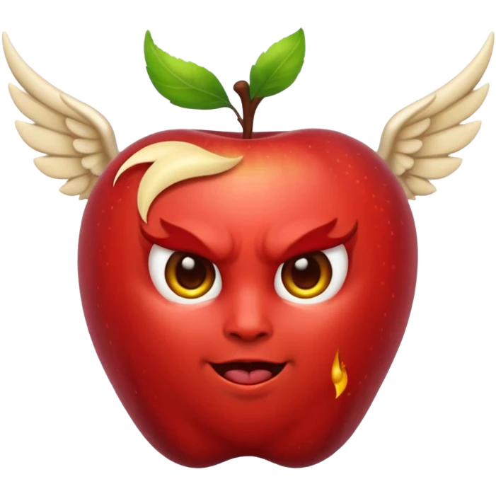cute half demon half angel apple emoji with contrasting wings and split halo and horn emoji