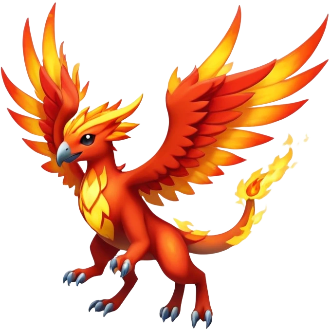 Elemental fire-flying-type magical colorful exotic animesque Pokémon-Fakémon-animal-creature emoji