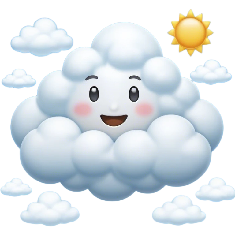 Cinematic Realistic Cumulus Emoji, Big and puffy, with cotton-like clouds floating in the clear blue sky. The rounded tops of the clouds glow with the light of the sun, while their soft, white texture adds a sense of calm and spaciousness. Soft glowing outline, capturing the essence of warmth, comfort, and peaceful skies in a perfect cumulus cloud! emoji