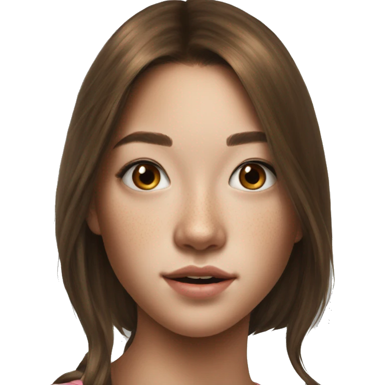 Megan Nakata long brown hair teenager, freckles, hyperreal, photoreal portrait emoji