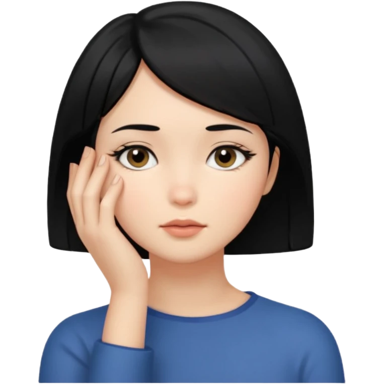 Girl with black hair and short hair who put her hand on her face emoji