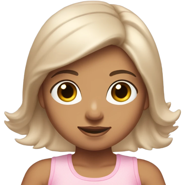 A girl with brown long hair, white skin tone and brown eyes is sitting in a lotus position in a pink bra top and short white skirts emoji