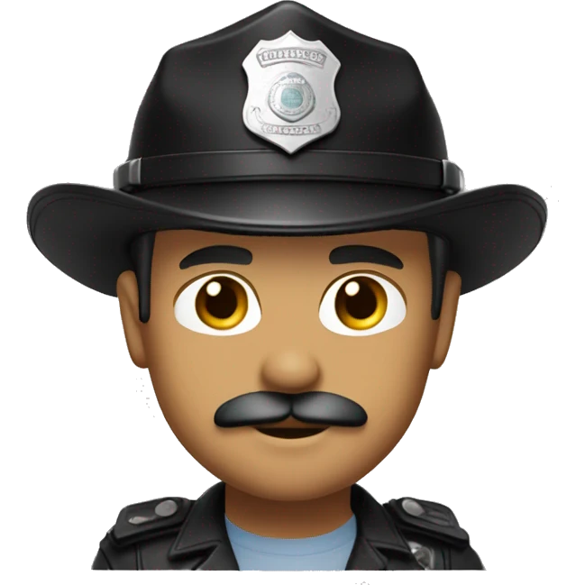 Light tan skin Mustache man black leather police cap emoji