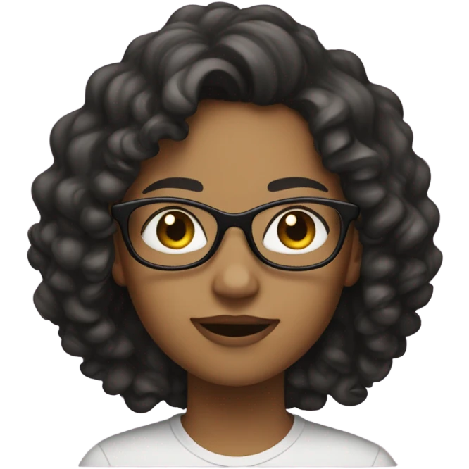 A girl with curly and wavy long hair with black glases emoji