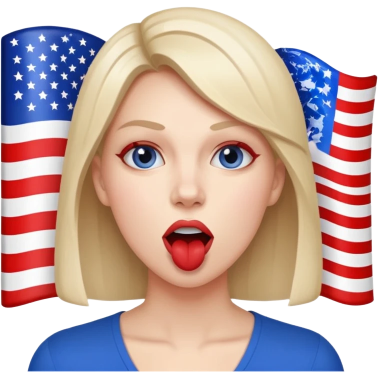 a woman is talking and the English and American flags are coming out of her mouth emoji