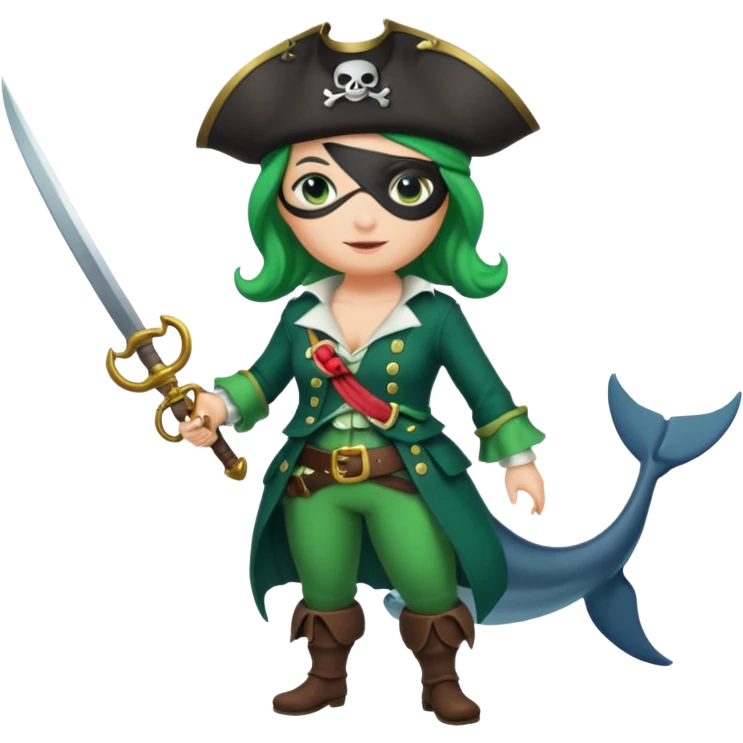 Pirate female whale, with green costume, full body emoji
