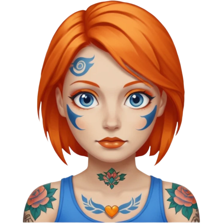 woman with tattooed faces and orange hair emoji
